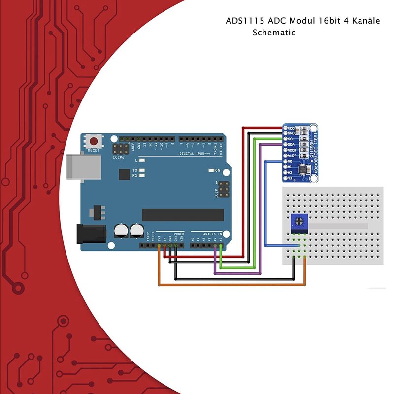 ADS1115 ADC Módulo para Arduino e Raspberry Pi, 16Bit, 4 canais, 3 x