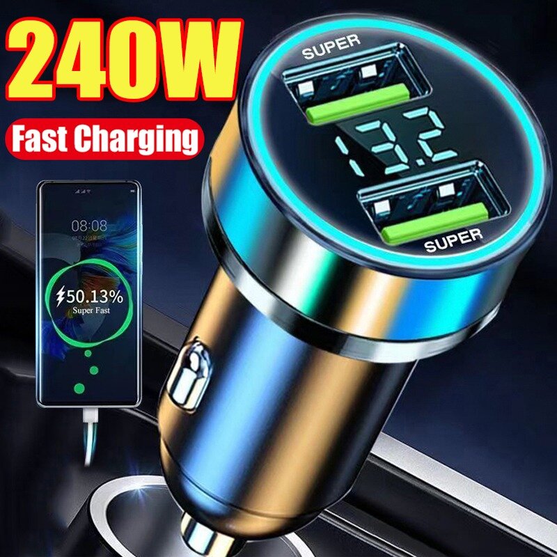 Chargeur de voiture super rapide pour touristes, ports USB pour iPhone, adaptateur de charge rapide pour téléphone Samsung, chargeurs automobiles, 240W