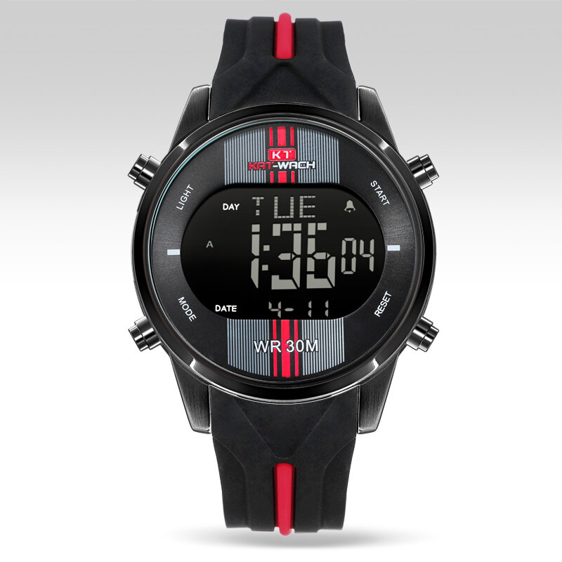 KAT-WACH jam tangan elektronik pria, arloji olahraga Digital kalender silikon tahan air