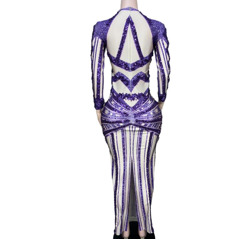 Vestidos de baile de fenda alta com bordado de lantejoulas para meninas, vestidos formais de gala sexy, longos e elegantes, roxo e preto, luxo e elegante, Bolang, 2024
