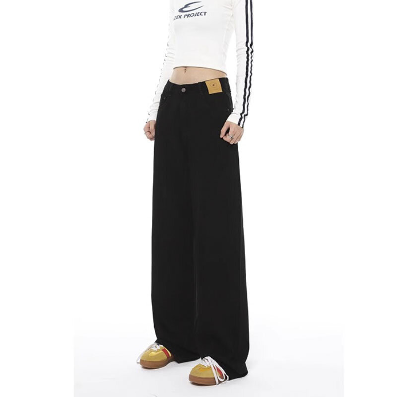 Korean-style High-waisted Fashion Jeans Streetwear Fall New 2023 Wide-leg Trousers High Quality Mom Denim Trousers