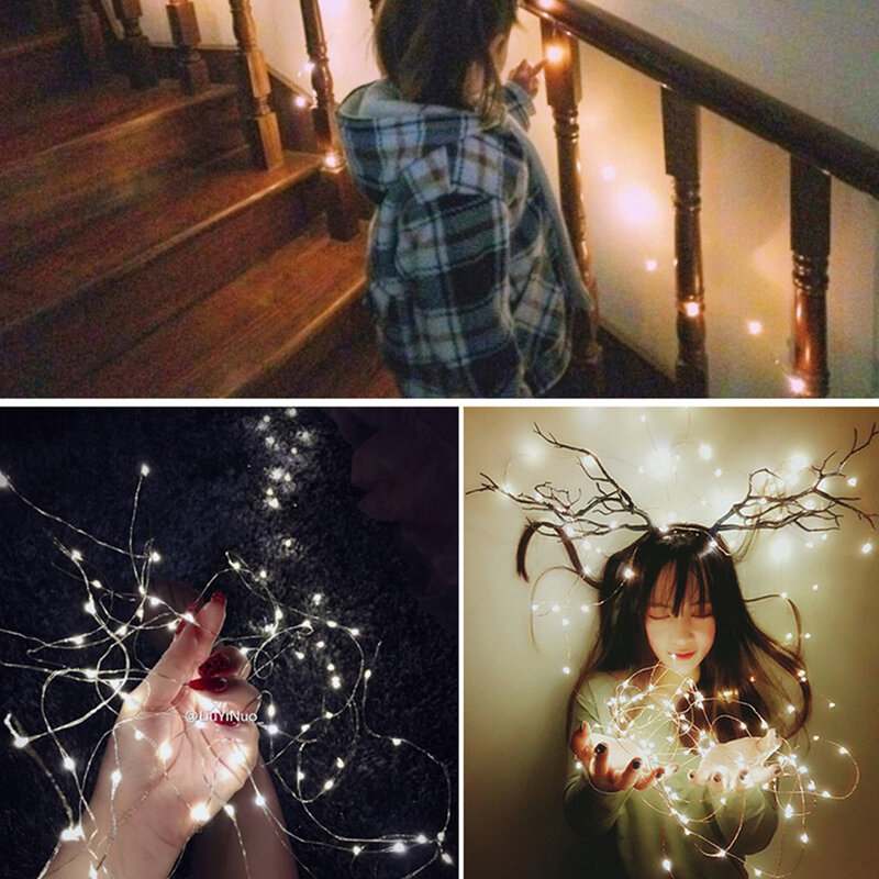 銅線LEDストリングライト,妖精の花輪,クリスマス,結婚式,パーティー,休暇用照明,5m, 3m, 2m, 1m