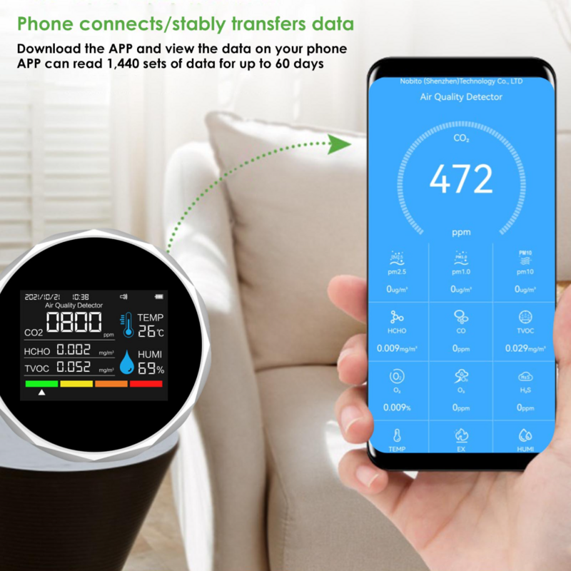 2CO16 Blueteeth App Control 2023 Wall Mounted Co2 Meter Carbon Dioxide Detector Ndir Air Quality Monitor Detector Indoor