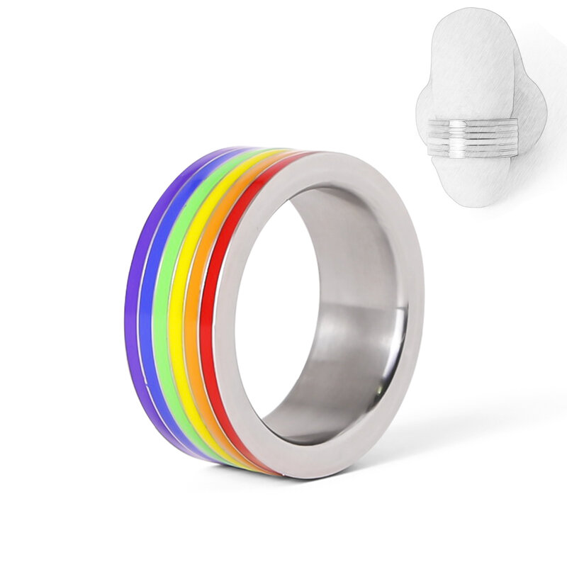 Male Pride Glans Ring Rainbow Penis Ring Stainless Steel Cock Rings Sleeve Delay Ejaculation Trainer Chastity Sex Tooys For Man