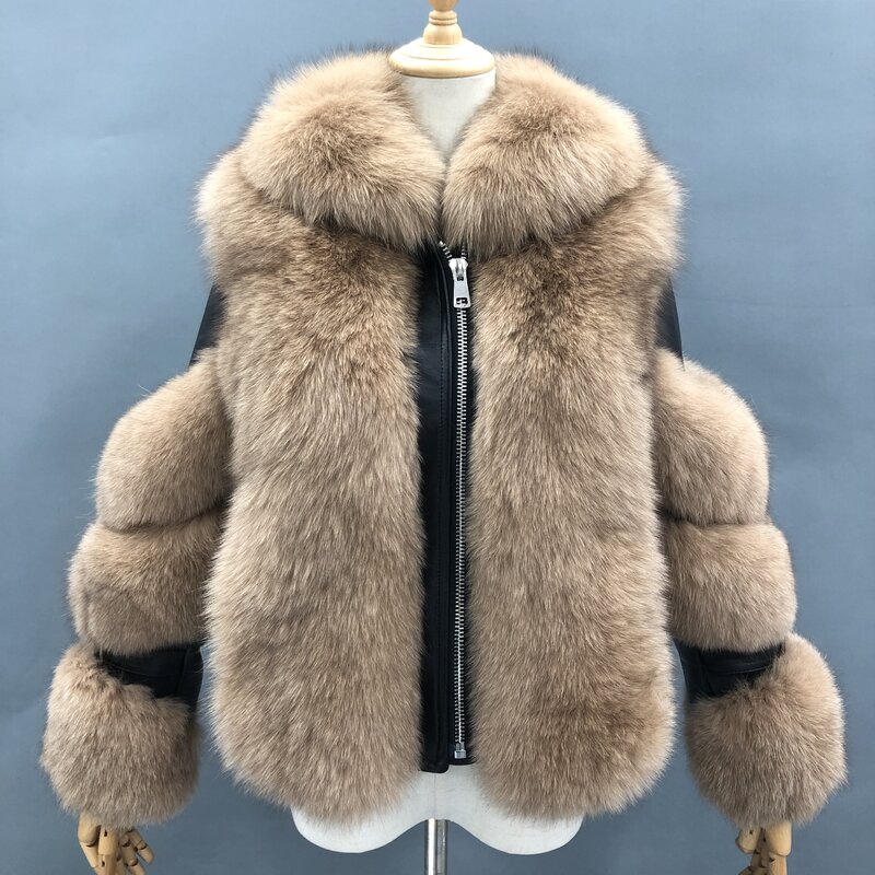 Echt Fuchs Pelz Leder Jacke Frauen Mode Winter Narural Fuchs Handgemachte Fell Mantel