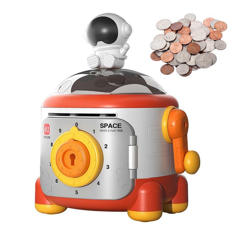 Caixa de Dinheiro Foguete Astronauta Manivela, Caixa de Dinheiro com Luz Noturna, Design Bonito do Homem Espacial, Brinquedos de Decoração para Casa, Presente