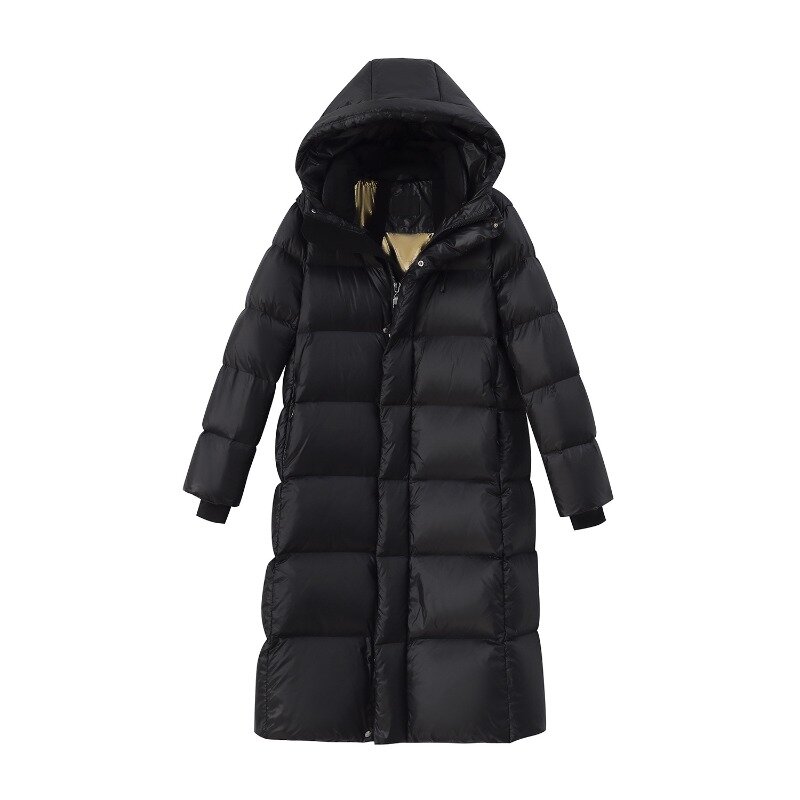 White Goose Down Mid Length Women's Clothing Temperament Hooded Thickened Warm Down Jacket Women's Jacket