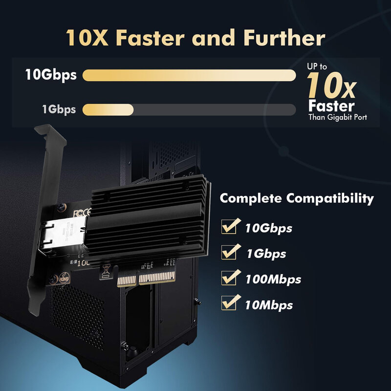 Adaptador de rede sem fio para desktop, 10GBps PCIE para placa de rede RJ45, LAN10 Gigabit Ethernet, AQC113, Win10 11