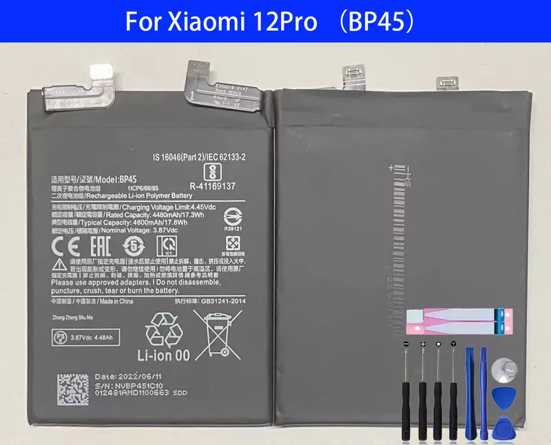 Bateria de substituição Xiaomi 12Pro 100% Original, BP45, Ferramentas
