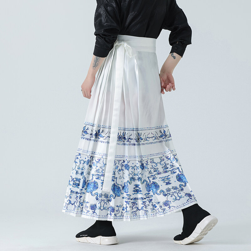 Pantalones con falda de pierna ancha para hombre y mujer, ropa de calle informal Vintage, de gran tamaño, color blanco, 5XL