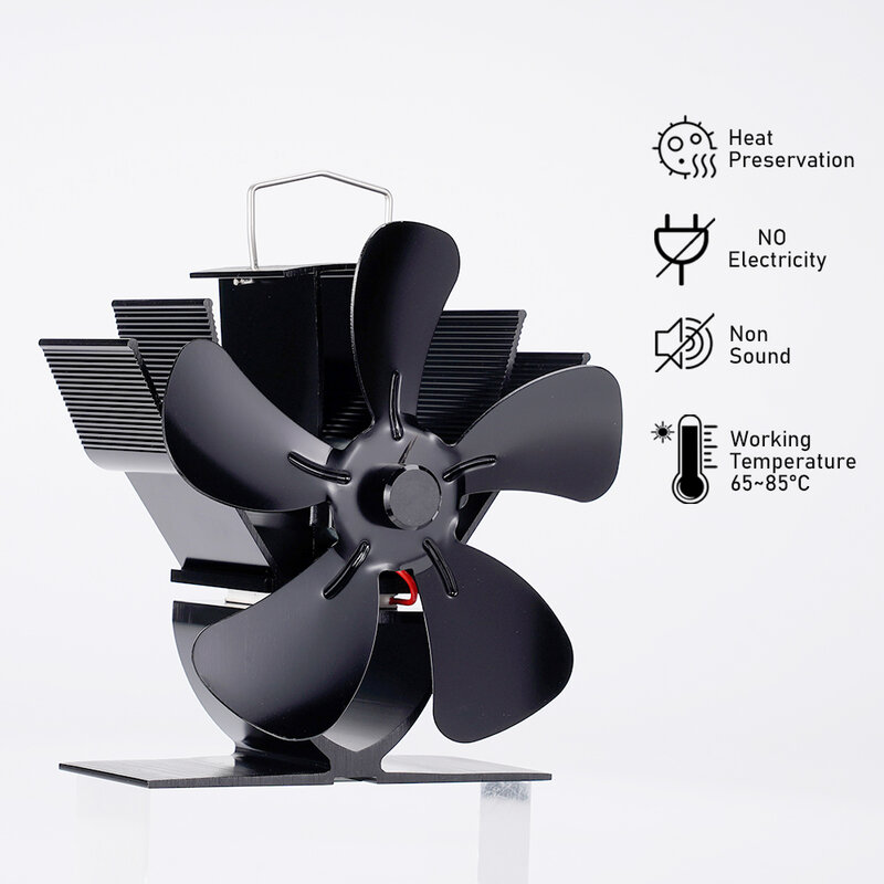 5-лопастной Стандартный вентилятор, деревянная горелка, эко-вентилятор, тихий каминный вентилятор, нагреватель, эффективное распределение тепла