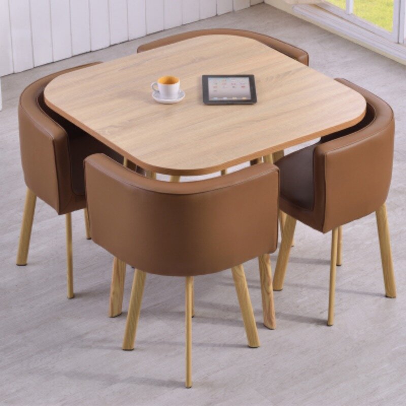 Ensembles de table basse à thé ronde moderne, chaise nordique carrée en bois, table basse minimaliste, meubles d'hôtel