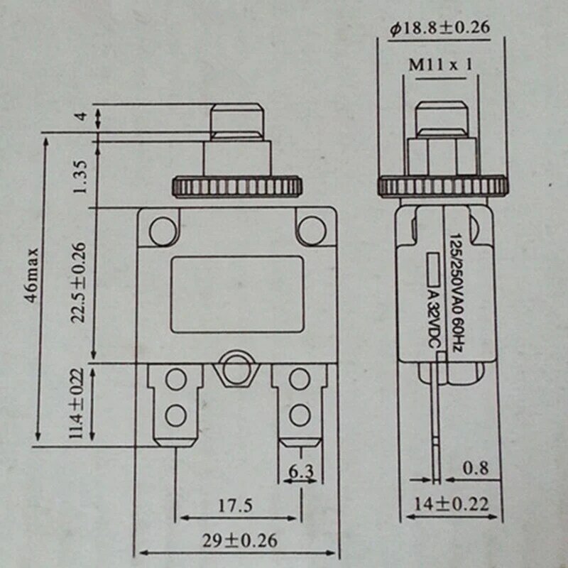 Interruptor térmico do interruptor, protetor atual da sobrecarga, 3A 4A 5A 6A 7A 8A 10A 12A 15A 20A 25A 30A 35A