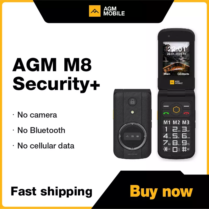 AGM M8 보안 플립 휴대폰, 노인 기능 전화, SOS 빠른 통화, 영어 키보드, 카메라 휴대폰 없음