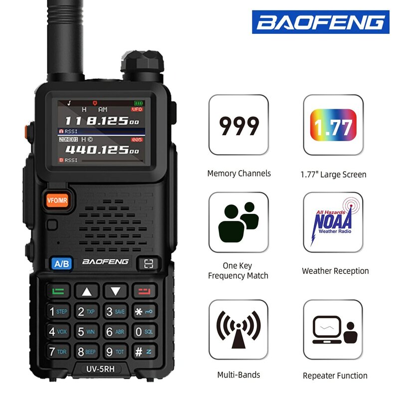 Baofeng-walkie-talkie UV-5RH de seis bandas, 10 vatios