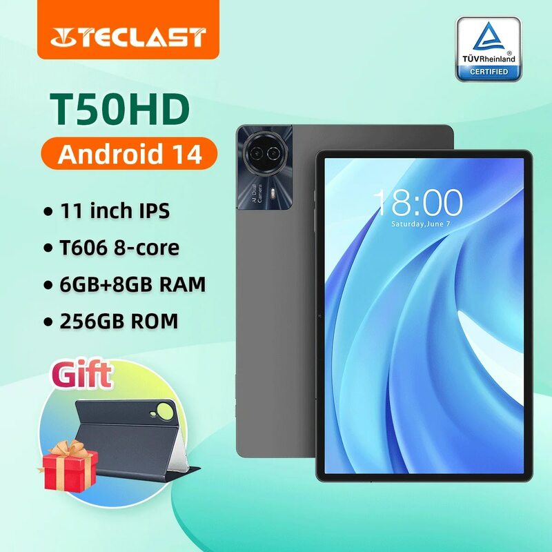 Teclast T50HD 11 Inch Tablet Android 14 T606 8-core Max 14GB RAM 256GB ROM TDDI Fully Laminated TÜV Certified 4G LTE 8000mAh GPS