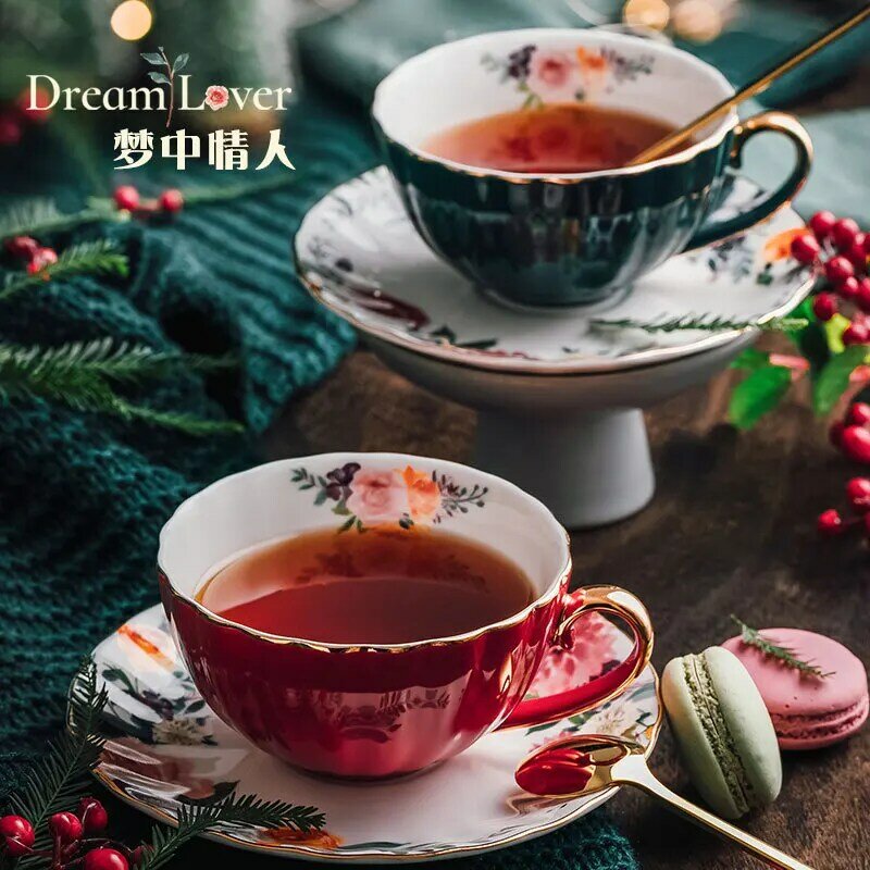 Conjunto de pires e xícara de café China osso, chá da tarde britânico, pires de chá preto estilo europeu