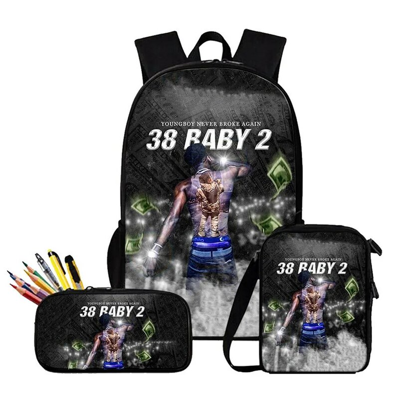 Klasyczna nowość Cool YoungBoy 3D Print 3 sztuk/zestaw szkolne torby mała torba na laptopa plecak pochylona torba na ramię piórnik