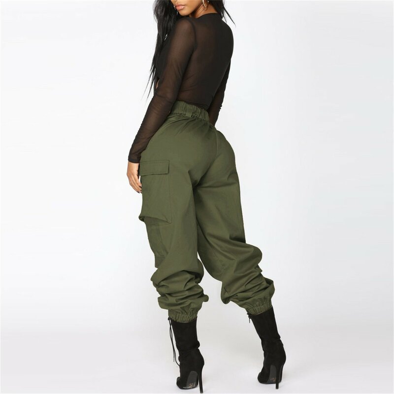 Women'S High Waist Cargo Pants Fashion Trend Solid Color All-Match Button Cargo Trousers Daily Simple Casual Pants With Pockets
