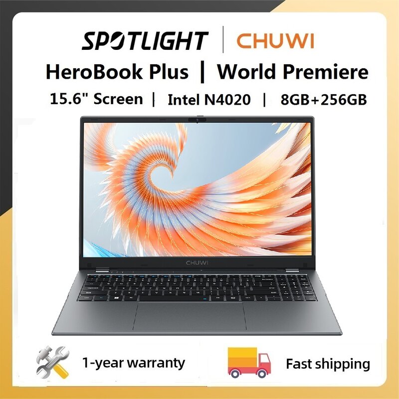 Ноутбук CHUWI HeroBook Plus, 15,6 дюйма, FHD экран, Intel Celeron N4020 UHD Graphics 8 ГБ ОЗУ 256 Гб SSD, Windows 11