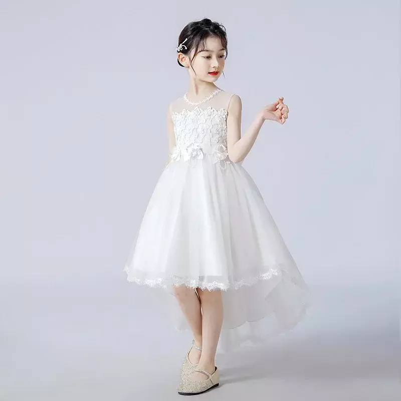 Платье принцессы для девочек Новинка Лето 2024 платье для выступлений среднего и старшего возраста платье для пианино со шлейфом в западном стиле с цветами