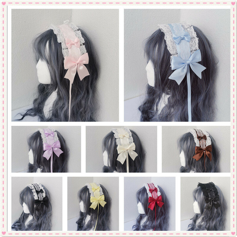 Diadema de anime Lolita KC para cosplay, adorno de cabello dulce, lazo de encaje hecho a mano, accesorios de anime