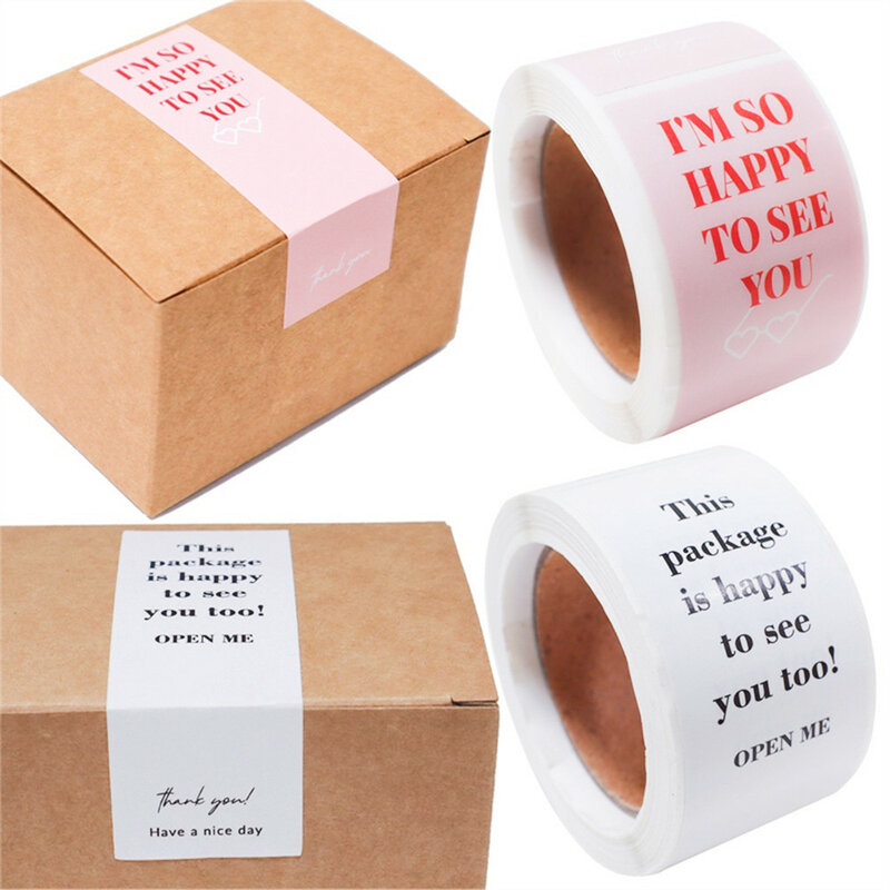 100 Buah/Gulungan Stiker Label Segel Amplop Paket Hadiah Bisnis Kecil Stiker Alat Tulis Buatan Tangan Persegi Panjang Putih Merah Muda