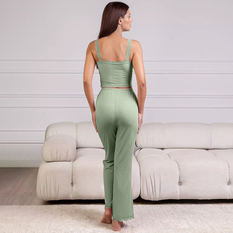 Pigiama da donna Set Summer Lace reggicalze Top Sexy Spicy Girl Homewear elegante Sleepwear senza maniche pigiama femminile Loungewear