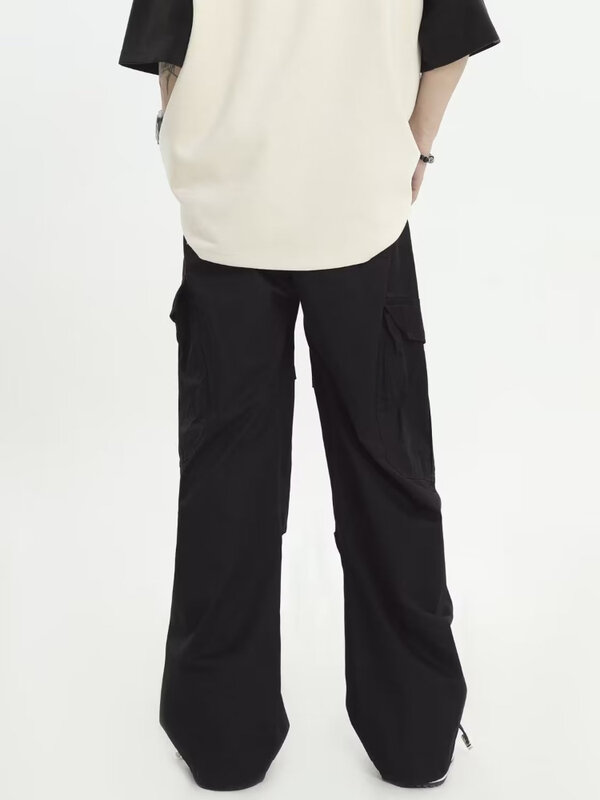 Männer Hosen solide Safari-Stil plissierte große Taschen Baggy Streetwear Retro einfache amerikanische neue Mode trainieren Hosen