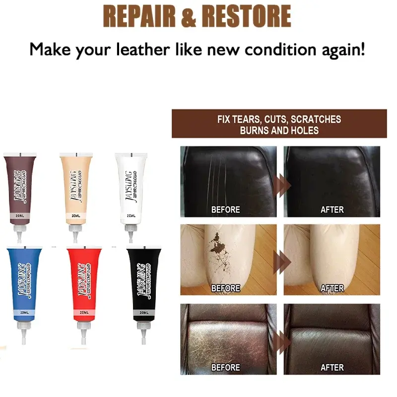 Car Leather Filler Repair Cream, Vinil Scratch Restoration, Rachaduras Rips, Líquido Skin Cleaner, Acessórios de carro