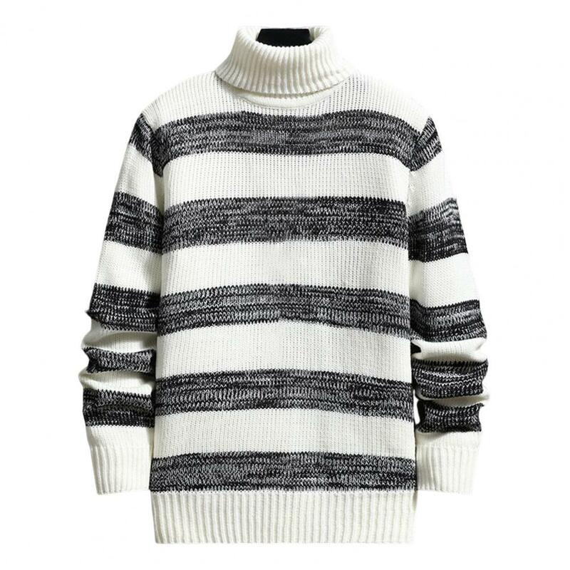 Sweter Musim Dingin Pria Cocok Warna Trendi Pulover Sweter Pria Kerah Tinggi Rajut untuk Pakaian Sehari-hari