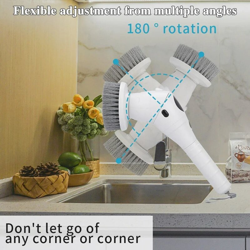 8 In 1 Multifunctional Electric Cleaning Brush USB Rechargeable Household Kitchen Bathroom Brush Rotating Cleaning Brush