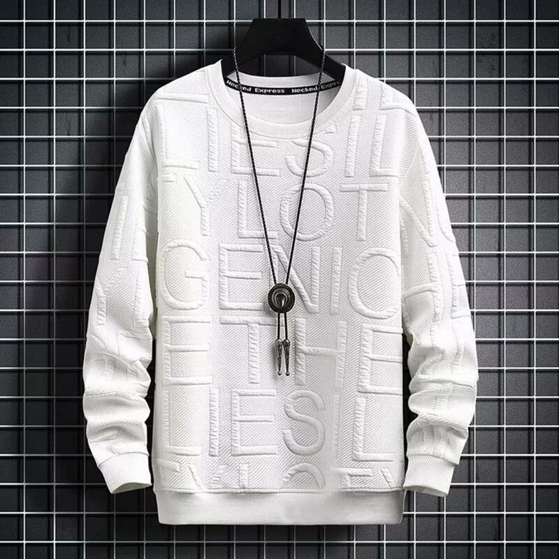 Men Ribbed Cuff Sweatshirt Men's Spring Streetwear Sweatshirt with Letter Print Loose Fit Casual O-neck Pullover for Autumn