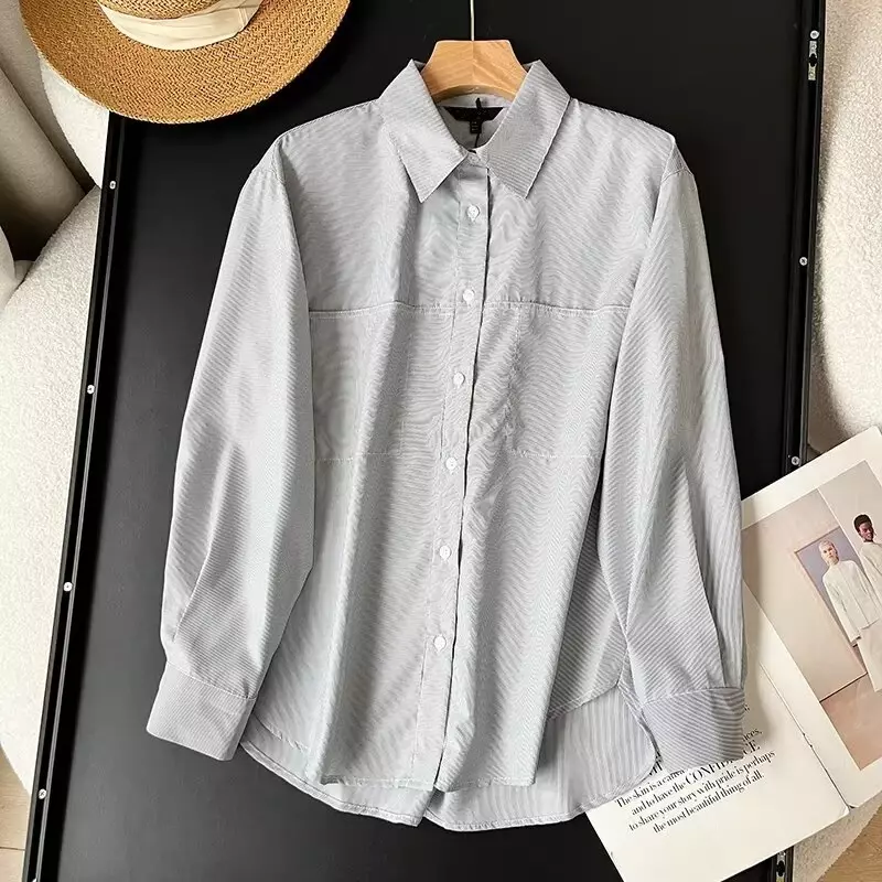 Verwelkte minimalist ische Mode Shirt Frauen Tasche Langarm Frauen Streifen fit elegante Bluse Top