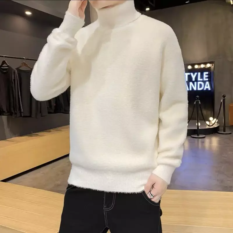 Men's Half-turtleneck Sweater Autumn and Winter New Fashionable Base Knitted Casual Solid Color All-match