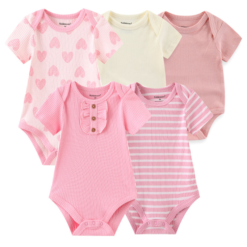 Unisex cor sólida algodão bodysuits, conjunto de roupas Baby Boy, desenhos animados Print, recém-nascido, menina, verão, recém-nascido, 5 pcs, 2023