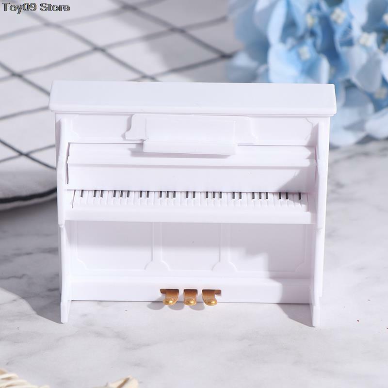 1set 1:12 خشبية بيانو مع البراز نموذج دمية مصغرة الأبيض رائعة ل دمية اللعب لعب اكسسوارات