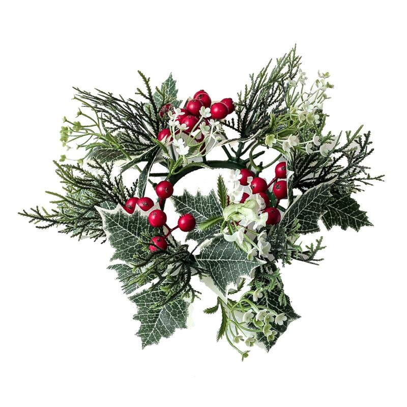 7.87" Candle Rings Wreath Rustic Artificial Leaves Greenery Candleholders Wreaths for Party, Wedding, Easter, Holiday, Tabletop