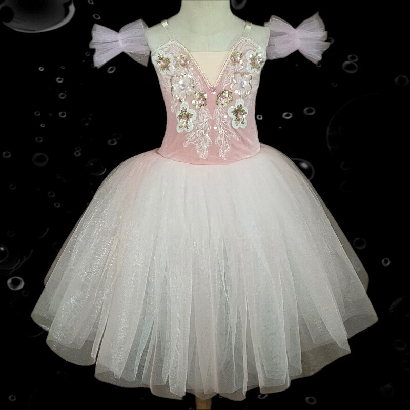 Koreański aksamitny sukienka baletowa kostium taneczny dziewczynek długi puszysty spódnica tiulowa baletowa spódniczka TUTU spódnica odzież sportowa