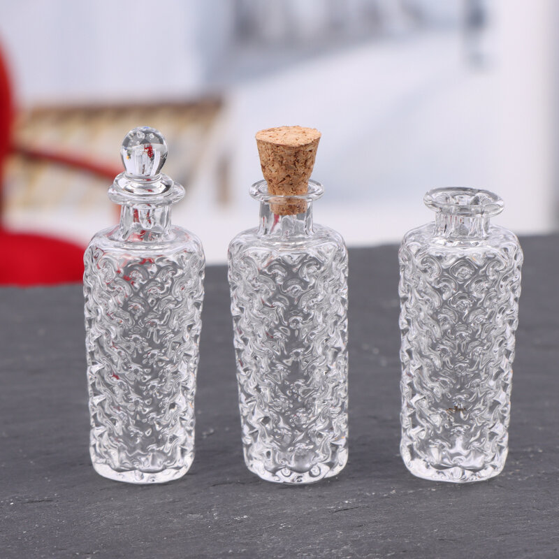 1:12 Glass Dollhouse Miniature Glass Vase Dessert Cup Wine Bottle Wishing Bottle W/Corked Home Decor Toy Doll House Accessories
