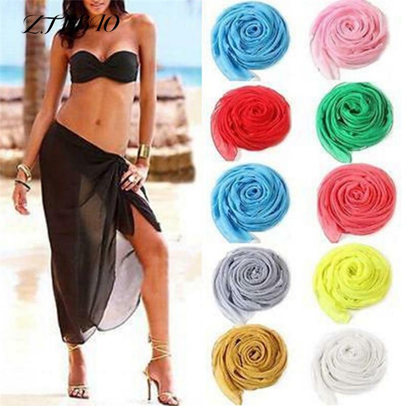 1PC Summer Bikini Cover-Ups Wrap Pareo Beach Dress Skirts Towel Sexy Large Area Scarves Scarf Silk Flowing Shawl Cover Up Sarong