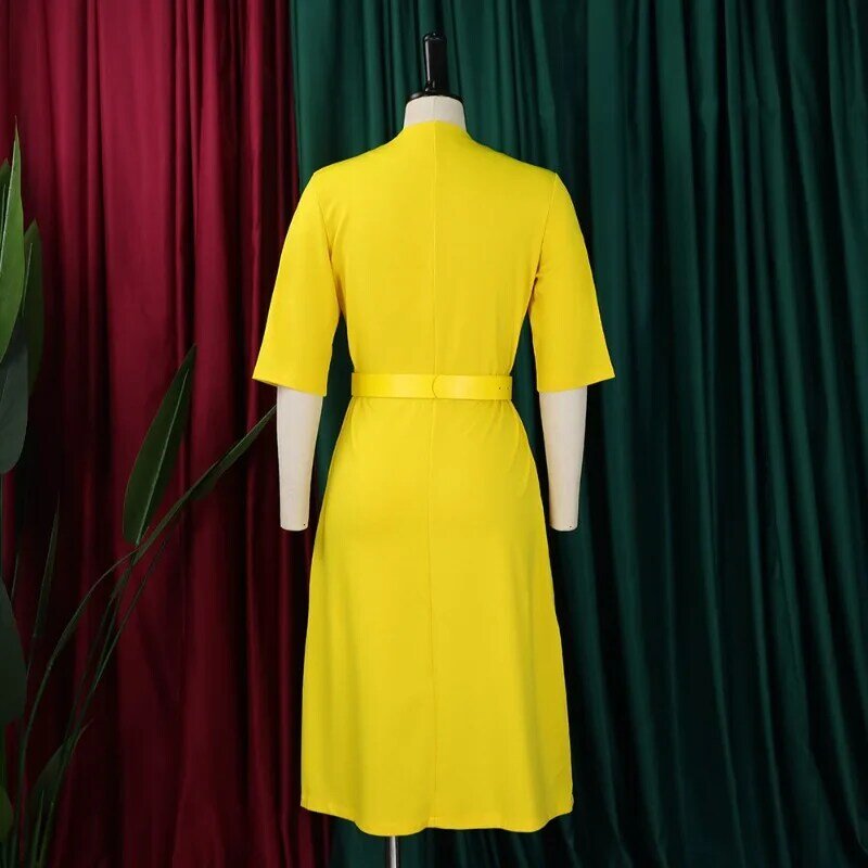 Vestido africano de media manga para mujer, traje elegante de cintura alta con cuello en V, ideal para verano y otoño, 2024
