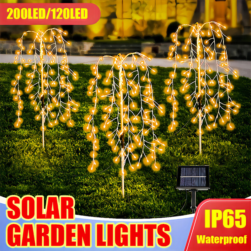 Solar Powered Willow Trees Lights, 200 LED String Light, 120LED luzes decorativas, 8 modos de iluminação, Caminho do terraço do jardim ao ar livre