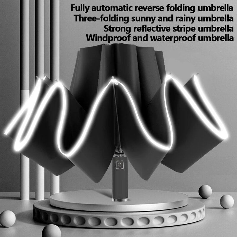 W pełni automatyczny składany parasol z 10 żebrami wiatroszczelnymi pasek odblaskowy parasolami UV na dzień słońca lub deszczu