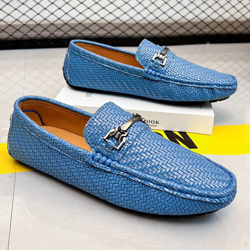 New Loafers Men Casual Shoes Handmade Woven Shoes Men Loafers Moccasins Breathable Slip on Big Size Driving Loafers for Men
