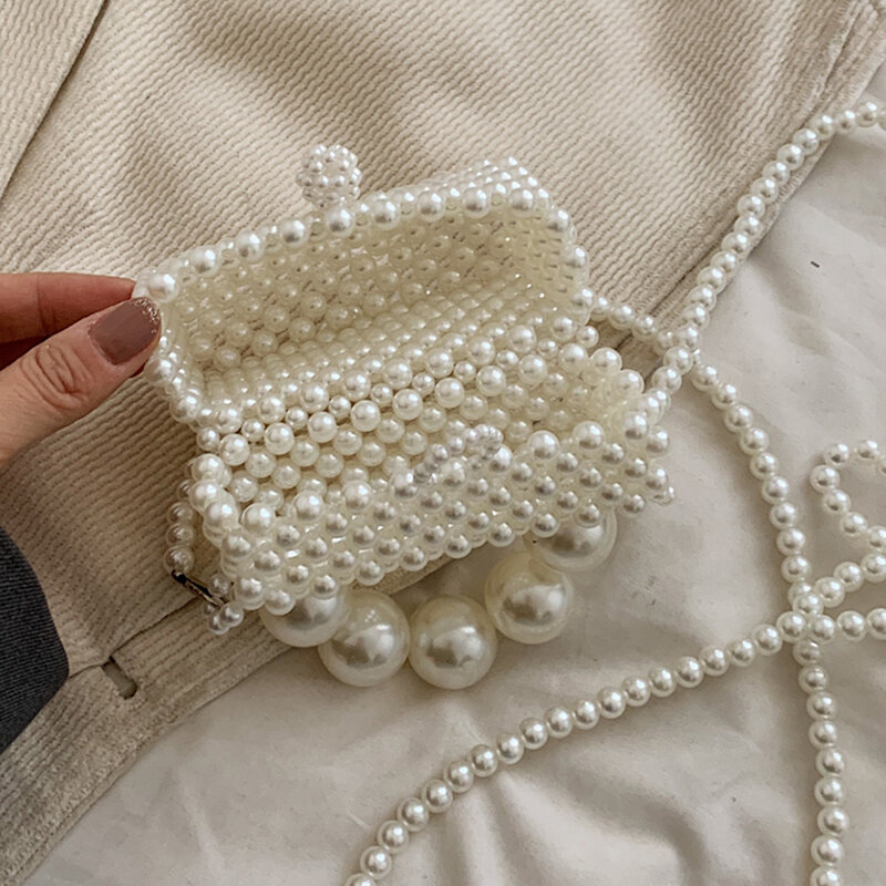 女性のための手作りの編まれたハンドバッグ,真珠のクラッチバッグ,豪華な結婚式の財布,良質,PVC,女性のボックス,口紅,2022