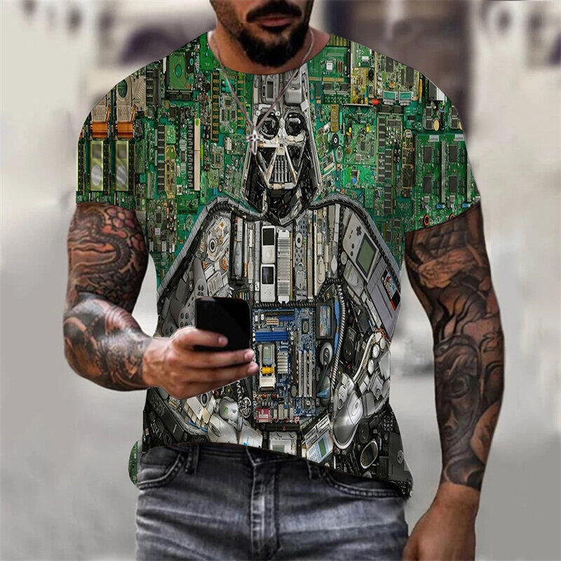 Circuit Board Electronic Chip CPU Graphic T Shirts for Men Clothing Tee Shirts 3D Print Motherboard Mainboard Short Sleeved Tops