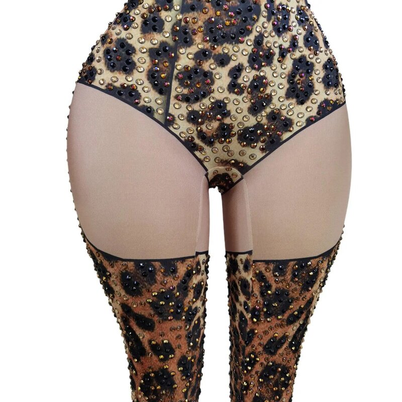 Leopard Print Sexy Woman Jumpsuit Stage Stretch Bodysuit Nightclub Pole Dancing Costume Party Role Performance Clothing X2206009