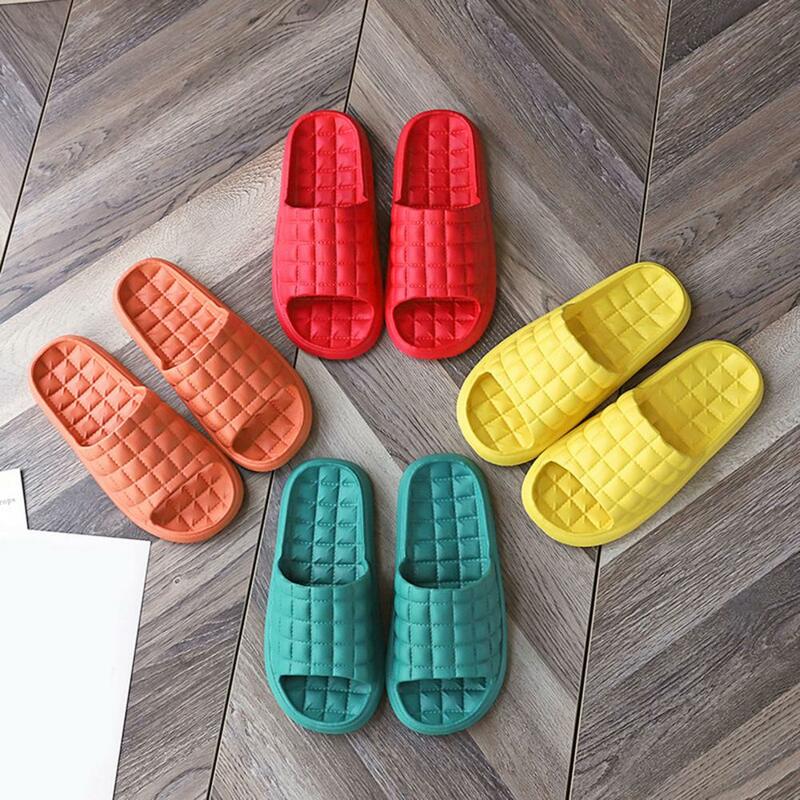 Shower Slippers Grid Pattern Solid Color Soft Sole EVA Slip-on Men Women Summer Home Slides Bathroom Supplies Beach Slippers