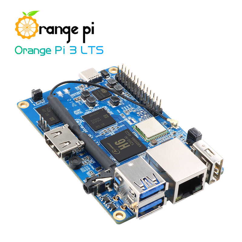Orange Pi 3 LTS Mini Computador, 2 GB RAM, 8 GB, EMMC, Wi-Fi, BT5.0 Gigabit, 1.8GHz, AllWinner H6, SoC, Android 9.0, Ubuntu, Debian, Original, Top Original